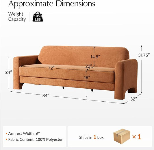 HULALA HOME 84" Modern Curved Sofa, 3 Seater Sofa for Living Room, Orange