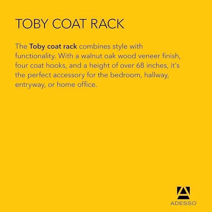 Adesso Toby Coat Rack with Natural Oak Finish – Space-Saving Entryway Organizer Perfect for Coats, Bags, Purses and Hats – 6 Hooks, 68.25" Tall