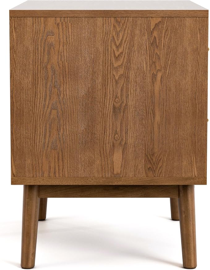 Furniture of America Wyatt Modern Solid Wood Bedroom Collection with Queen Bed Frame, Nightstands, Dresser with Mirror, No Box Spring Needed, Walnut, Boucle Wingback Low Profile, 5-Piece Set