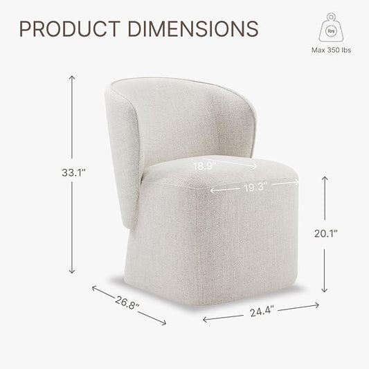 KISLOT Upholstered Dining Chairs with Wheels, No Assembly Stain Resistant Fabric Modern Barrel Armchair with Casters, Dining Room Chairs for Kitchen Living Room Bedroom, Linen, Set of 1