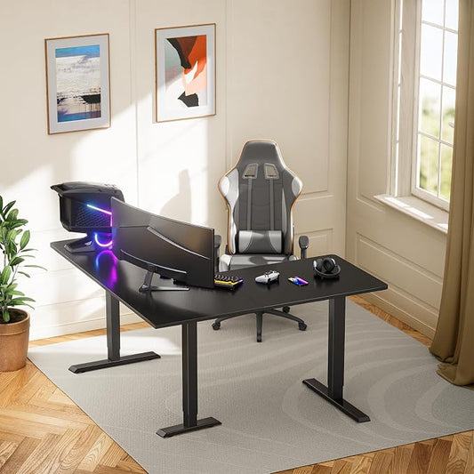 ErGear L Shaped Standing Desk, 63"x55" Electric Adjustable Height Sit Stand up Desk, Ergonomic Large Computer Table, Left & Right Interchangeable Installation, Suitable for Home Office, Black
