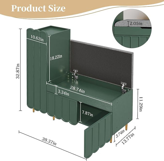 3More Shoe Organizer Cabinet,Entryway Bench with Adjustable Shelves and Cushioned Seat,Unique L-Shaped Bench Cabinet for Entryway, Hallway, Living Room