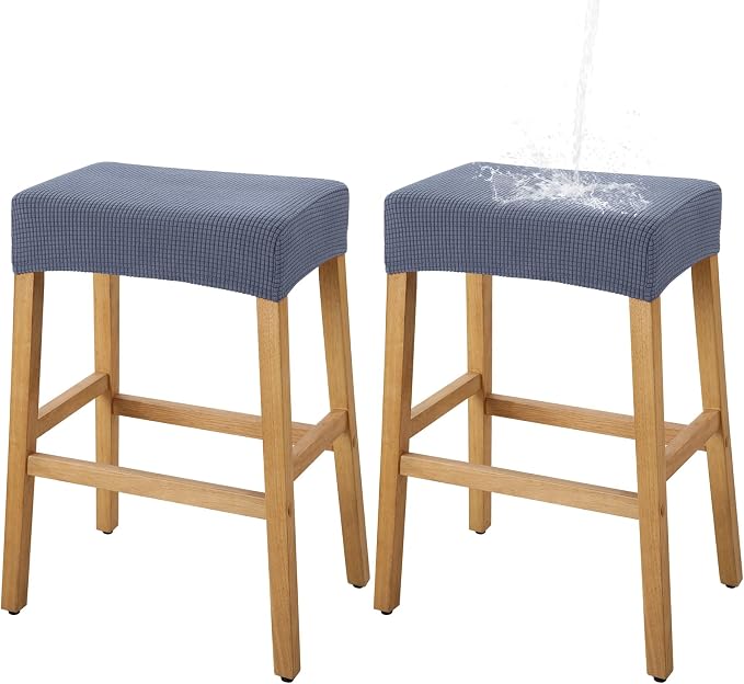 YISUN Stool Covers Rectangle - 2 Pack Stretch Waterproof Saddle Seat Cover Counter Bar Stools Bar Chairs Covers Kitchen Island Chairs Cushion Protector (2, Dark Gray)