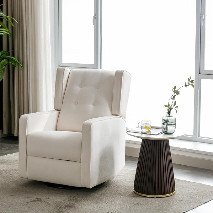 CANMOV Swivel Rocker Recliner Chair, Nursery Glider Chair, Nursery Rocking Chairs, Manual Reclining Chair, White