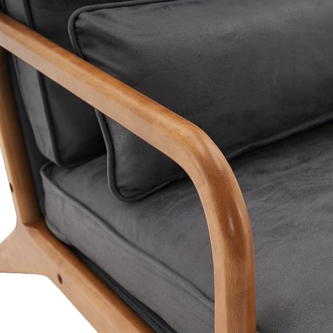 Bonnlo Microfiber Dark Grey Mid Century Modern Accent Chair, Soild Wood Padding Lounge Armchairs Side Sitting Chairs for Living Room, Bedroom, Guest Room