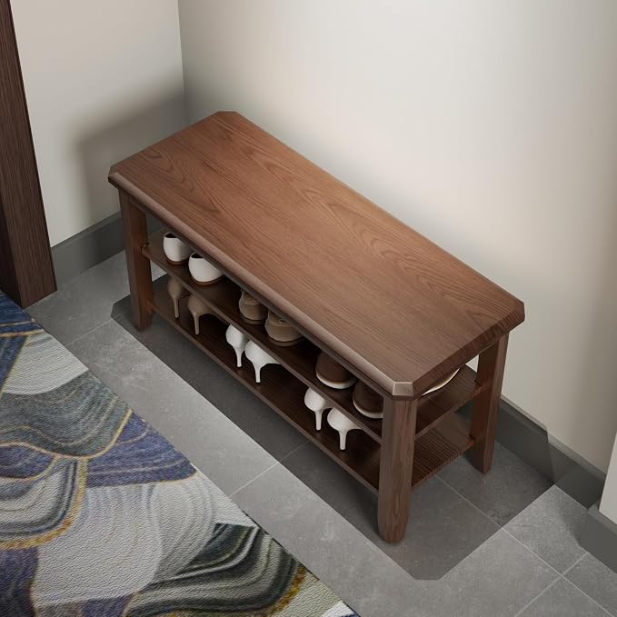 AQIMUELE Wood Shoe Rack Bench for Entryway, 2 Tier Shoe Rack for Front Door Entrance, Shoe Bench with Shoe Storage for Entryway, Bedroom, 31.5"
