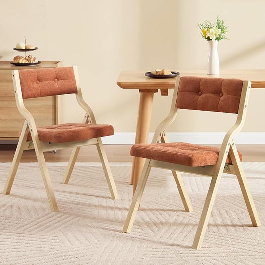 4-Pack Folding Dining Chairs with Cushion,Padded Foldable Dining Chairs,Portable Wooden Folding Chairs with Tufted Buttons Seat for Dining Rooms Kitchen Wedding and Party Indoor Orange