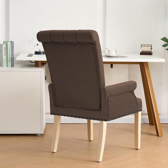 adochr Upholstered Fabric Accent Dining Chair, Elegant Tufted Club Dining Room Kitchen Room Arm Dining Chair, Brown