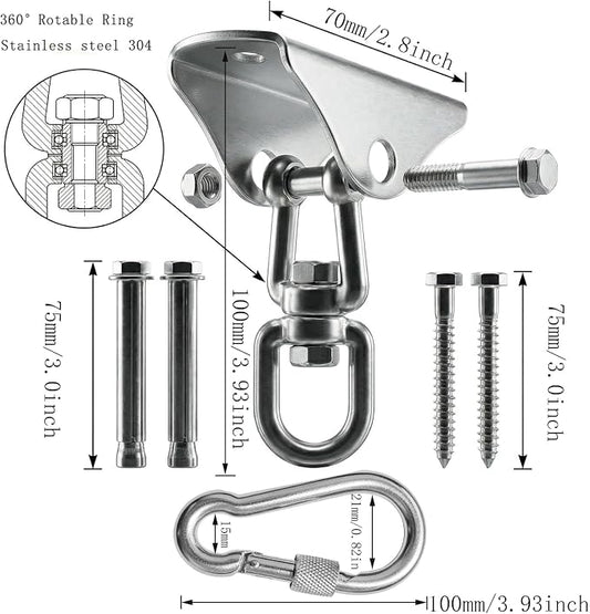 Arlai Hanging Chair Hardware Hanging Kit - Heavy Duty 360° Rotate Ultra Durable Hooks for Swing, Yoga, Playground, Gym, Punching Bag Hanger, 1000 lb Capacity