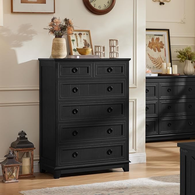 Joaxswe Farmhouse 6 Drawer Dresser for Bedroom Set of 2, 41" Tall Small Dressers & Chest of Drawers, Rustic Wood Dresser with Metal Handle, Storage Organizer Closet for Living Room, Hallway, Entryway
