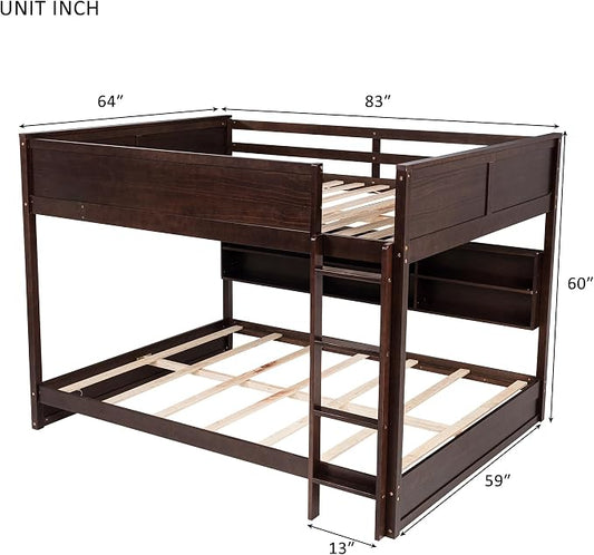 RUNNA Unique Queen Over Queen Bunk Bed with Storage&Charging Station,Brwon | Queen Over Queen Bunk Bed with Storage&Charging Station,Space-Saving Design Solid Wood Bunk Bed for Adults/Teens
