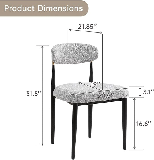 Morden Fort Modern Dining Chairs Set of 4, Boucle Upholstered Side Chairs with Open Backs and Black Metal Legs for Dining Room, Kitchen and Apartment, Grey