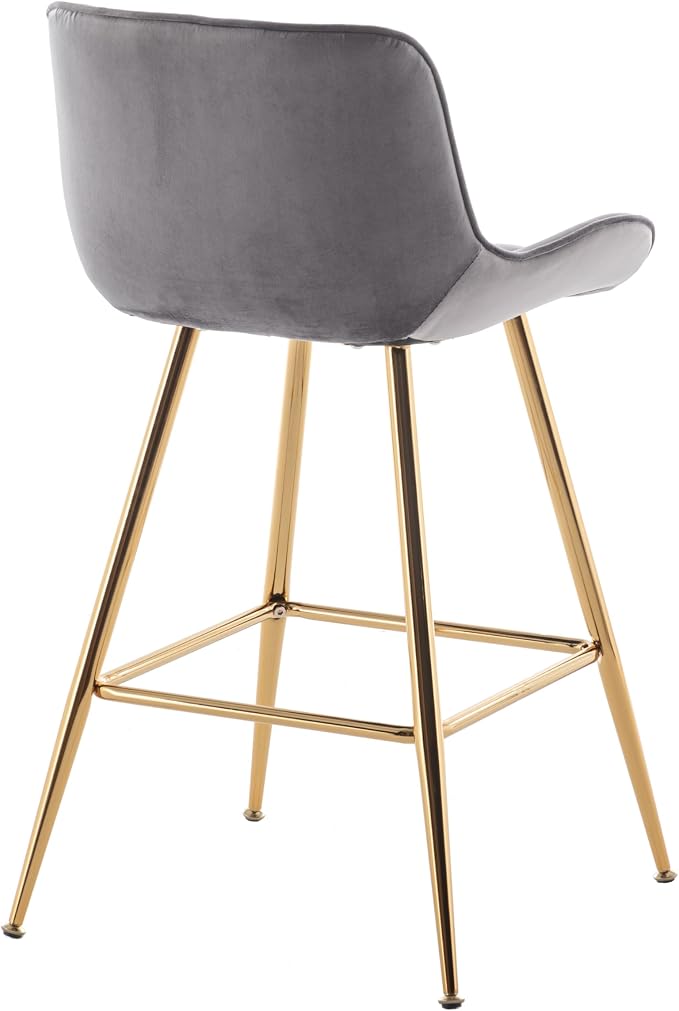 Sidanli Gold Bar Stools, 24” Velvet Barstools, Kitchen Chairs Set of 2 for Counter Height with Back and Footrest, Gray