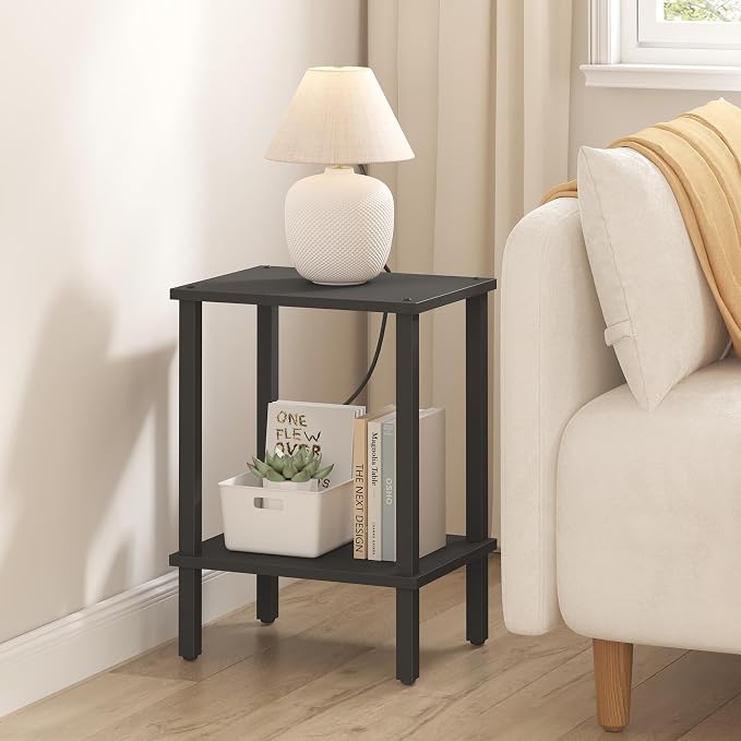 TUTOTAK End Table, Set of 2, Side Table, Nightstand, 2-Tier Storage Shelf, Sofa Table for Small Space, Living Room, Bed Room TB01BK035