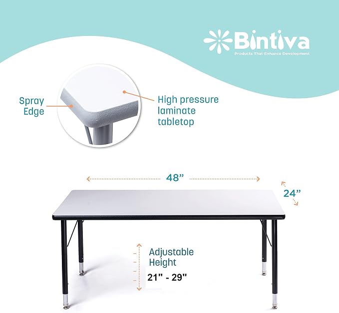 Rectangle Activity Kids Table About 24 x 48 inch (60 x 120cm) - Height Adjustable Legs - Durable Spray Edge - for Commercial Spaces