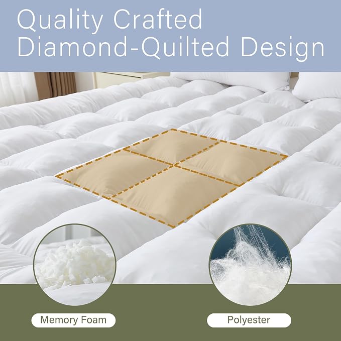 2 Inch Memory Foam Mattress Topper Twin for Back Pain, Extra Soft Pillow Top Mattress Topper, Fluffy Shredded Memory Foam Filled
