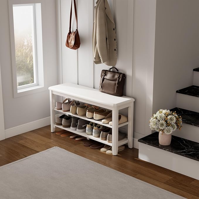 AQIMUELE Wood Shoe Rack Bench for Entryway, 2 Tier Shoe Rack for Front Door Entrance, Shoe Bench with Shoe Storage for Entryway, Bedroom, 39.4"