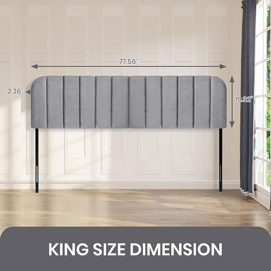 King Headboard Only - Upholstered Headboard for Bed, Easy Assembly, Velvet Covered Sponge, Place Between Bed & Wall, Adjustable Metal Legs with Non-Slip Pads, Grey