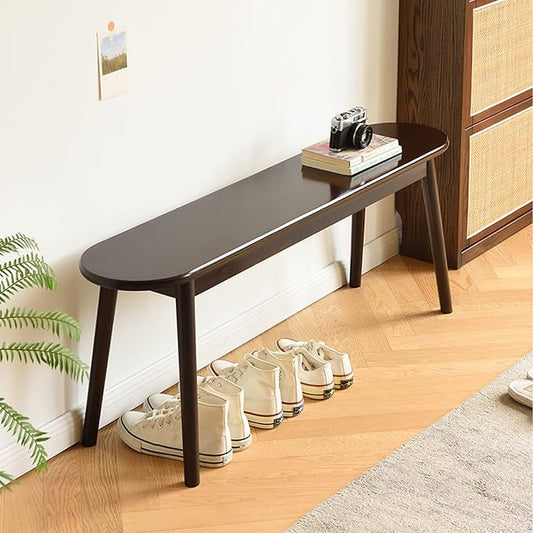 Entryway Bench, Solid Wood Dining Bench, Midcentury End of Bed Bench w/Rounded Corner, Outdoor Bench w/Robust Construction, Bedroom Bench, 10.24" W x 17.72" H(Walnut 47.2inches)