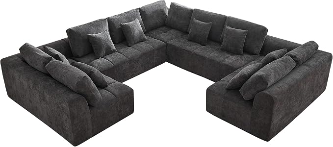 140''Modular Sectional Couches for Living Room, Cloud Boneless Compressed Sectional Sofa, Oversized U Shaped 8 Seater Upholstered Memory Foam Sofa, No Assembly, Chenille Grey