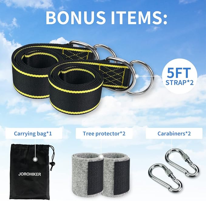 Tree Swing Hanging Straps Kit - Holds 1800 lbs (SGS Certified), 5ftx2 Hammock Straps with 2 Heavy Duty Locking Carabiners and 2 Tree Protectors, Polyester Straps Perfect for Tree Swings & Hammocks