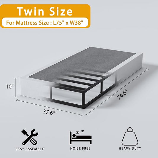 SHLAND Twin Box Spring - 10 Inch Heavy Duty High Profile Metal Box Springs for Twin Bed, Mattress Foundation with Fabric Cover, Easy Assembly