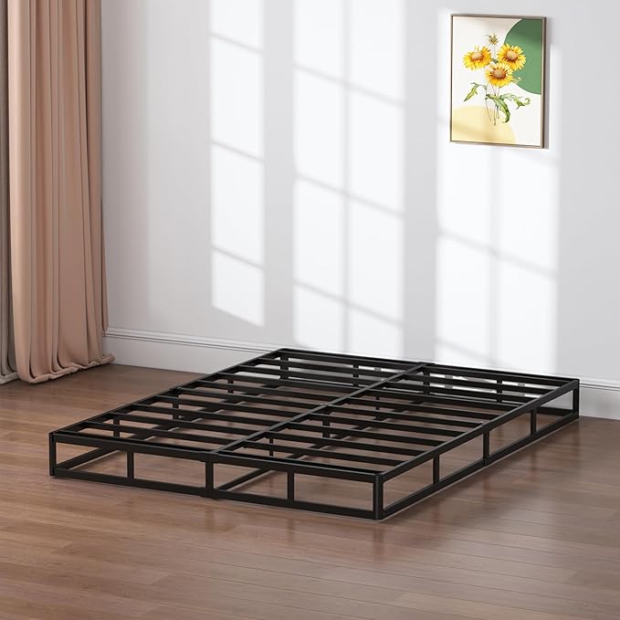 SHLAND 7 Inch Box Spring Full Size Bed Base, 3000 lbs Black Heavy Duty Metal Mattress Foundation with Easy Clean Fabric Cover, Noise Free,Easy Assembly