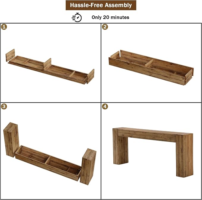 77" Reclaimed Solid Wood Console Table for Entryway, Extra Long Rectangular Sofa Table Behind Couch, Modern Farmhouse Hallway Entry Table for Living Room, Hallway, Foyer, 20 Mins Easy Assembly