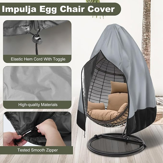 Egg Chair Cover Waterproof, 75x45 Inch Outdoor Hanging Egg Swing Chair Cover, Heavy Duty 420D Oxford Fabric, UV Resistant Windproof with Zipper & Drawstring, Fits Single Seat Egg Chair (Dark Grey)
