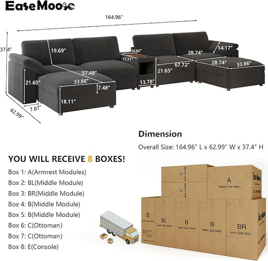EASE MOOSE Oversized U Shape Sectional Modular Sofa, Extra Large Deep Seat Couch Modular Removable Washable Sectional Couch,Grey