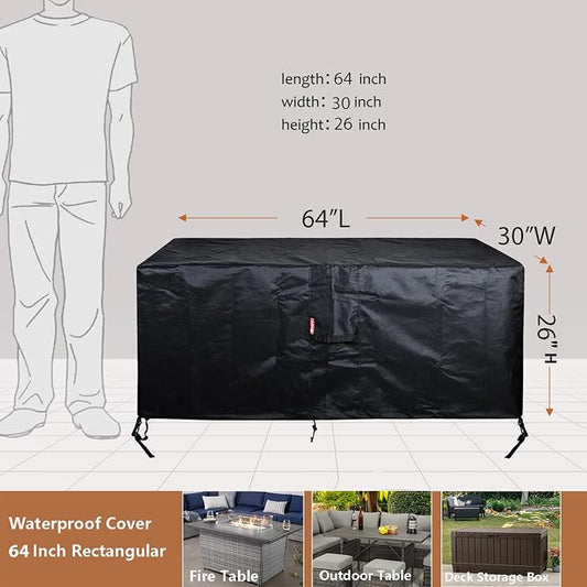 SheeChung Fire Pit Cover Rectangular 64"Lx30"Wx26"H,Waterproof Outdoor Dining Table Cover,Heavy Duty 600D Tear Resistant Outside Furniture Cover,Fits for Propane Gas Fireplace Outdoor Storage Box