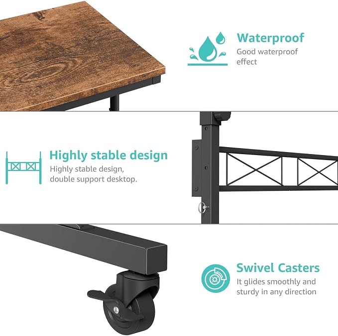 Small Portable Rolling Standing Desk - 32 Inch Adjustable Height Mobile Stand Up Desks with Wheels for Treadmill Walking Pad, Teacher Podium for Classroom, Couch Sofa Side Laptop Table, Rustic Brown