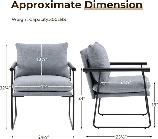 Furnilivng Large Sling Accent Chair, Comfortable Boucle Fabric Arm Chair, Upholstered Cozy Reading Chair for Living Room, Bedroom, Dressing Room, Home Office (Blue, Set of 2)