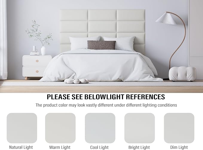 Peel and Stick Upholstered Wall Mounted Headboard Queen Size, 9 Panels 3D Soundproof Leather Headboard,Wall Mounted Headboards,Reusable and Removable Wall Panels, 10"x24" White