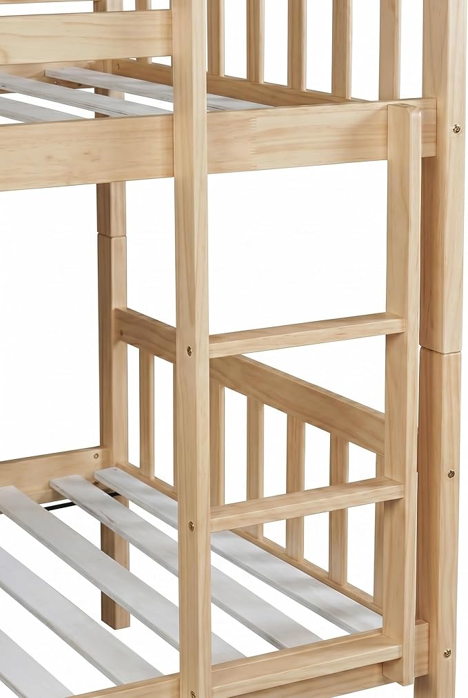 Harper & Bright Designs Convertible Wood Twin-Over-Twin Bunk Bed with Trundle and Ladder - Can Be Divided Into Two Platform Beds, White Oak