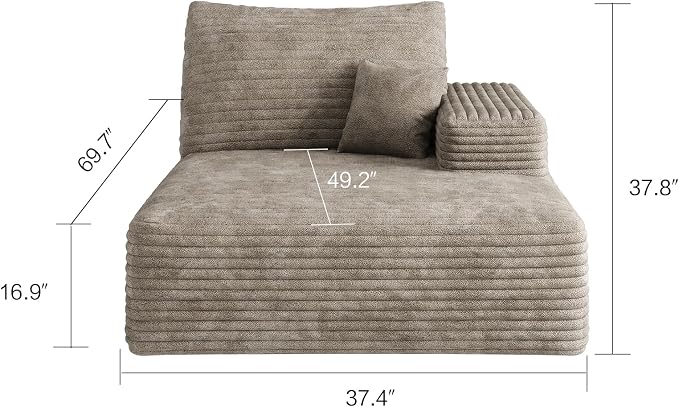 135" U Shaped Boneless Couch with Ottoman, Convertible Sleeper Compression Sofa, Corduroy Couch Sectional for Living Room Bedroom, Deep Seat Foam Cloud Sofas No Assembly, Right Facing Chaise, Camel