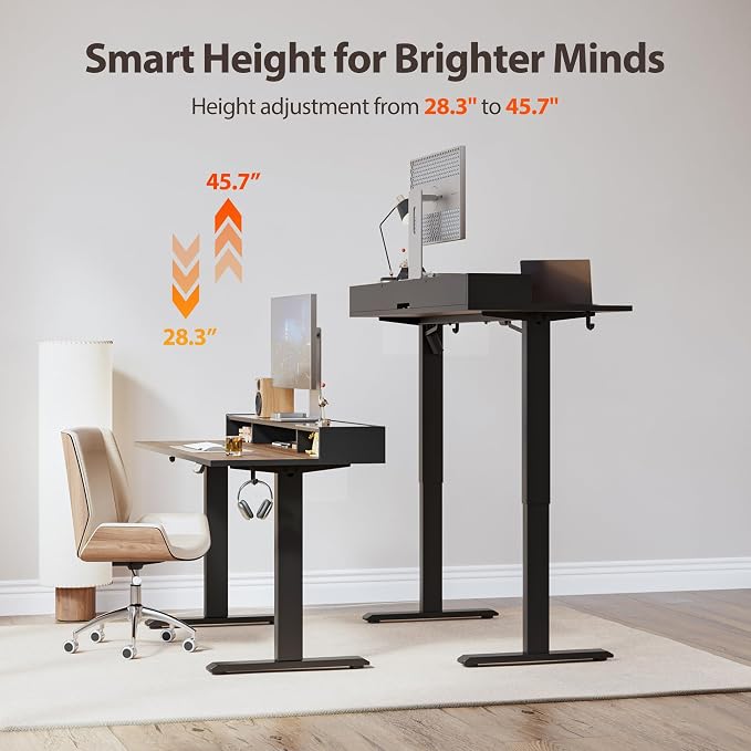 Agilestic 48 x 24 Inches Electric Standing Desk with Storage, Adjustable Height Sit and Stand Computer Table with Glass Shelf, Splice Board, Dark Walnut
