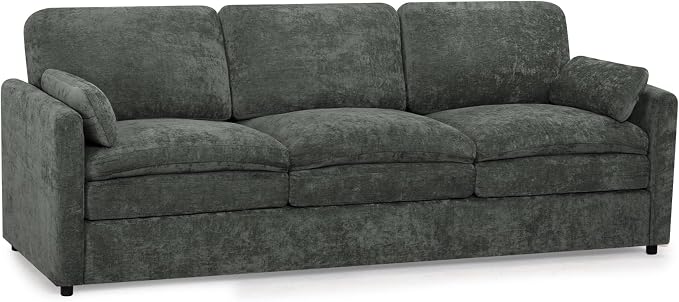 89” Chenille Sofa w/Arm Pillows, Upholstered 3-Seater Sofa w/Comfortable Back Cushions, Modern 3 Seats Couch w/High-Density Foam for Living Room, Apartment, Office, Grey