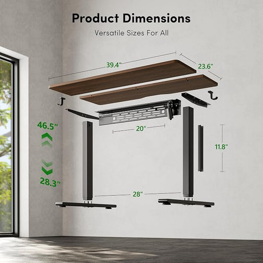 FEZIBO Electric Standing Desk with L-Shaped Crossbar & Cable Management System, 40 x 24 Inches Sit Stand up Desk, Adjustable Height Standing Desk for Home Office, Black Walnut