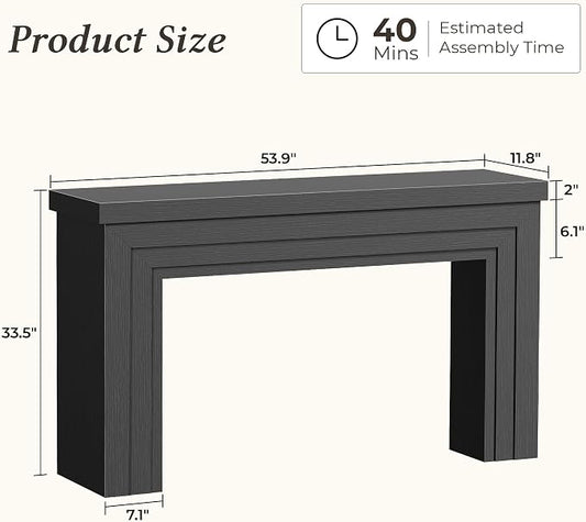 Huuger 54 Inch Entryway Table, Retangular Console Table, Farmhouse Sofa Table Behind the Couch, Long for Entrance, Hallway, Foyer, Living Room, Black