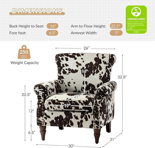 HULALA HOME Modern Wingback Accent Chairs Set of 2 with Wood Legs & Removable Cushion, Comfy Upholstered Armchairs with Nailhead Trim, Floral Pattern Sofa Chairs for Bedroom Living Room, Cowhide