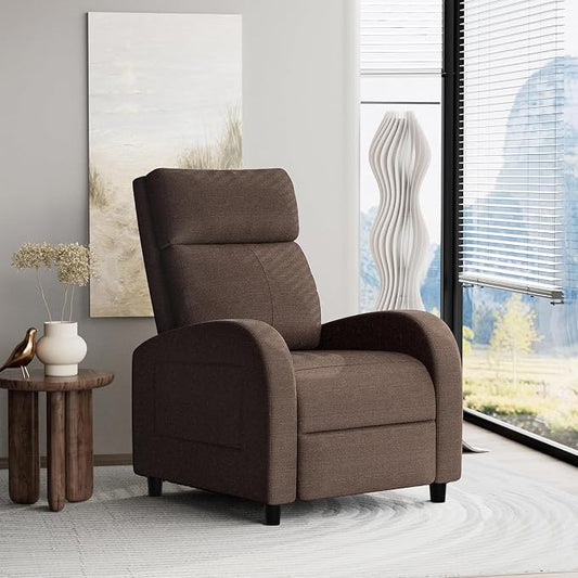 Homall Recliner Chair, Recliner Sofa for Adults, Recliners Home Theater Seating with Lumbar Support, Reclining Sofa Chair for Living Room (Fabric, Brown)