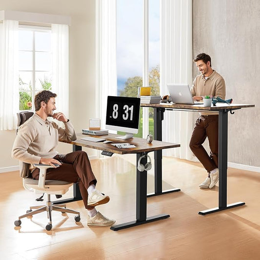 WALKINGDESK 55x28 Inches Whole Piece Electric Standing Desk, Seamless One Piece Height Adjustable Sit to Stand up Desk for Home Office, Ergonomic Computer Workstation, Rustic Brown