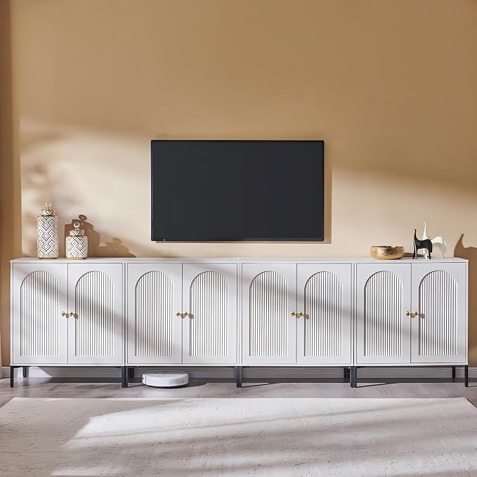 IFGET Modern Buffet Cabinet with Storage, 123.5" W Fluted Arched Sideboard Cabinet w/Adjustable Shelves, Wooden Modular Coffee Bar for Dining Room, Kitchen, Living Room, Entryway, White