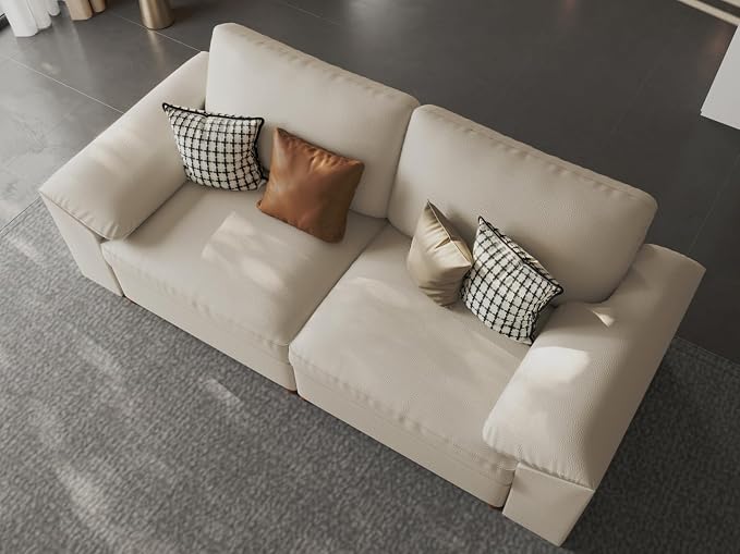 EASE MOOSE Loveseat Sofa for Living Room,Oversized Deep Seat Modular Sectional,Modern Comfy 2 Seater Sofas,Scratch Resistant Faux Leather Couch for Small Spaces, Beige