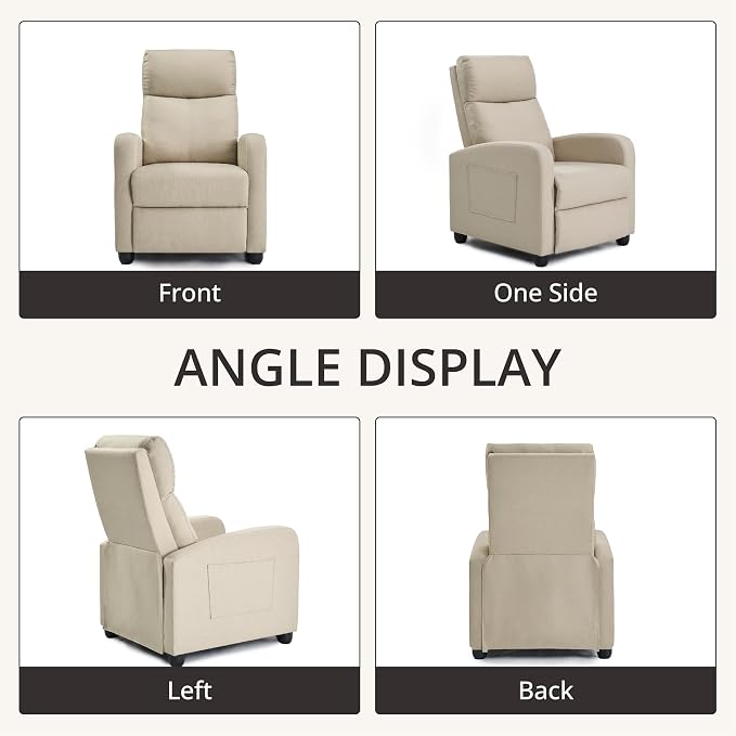 Recliner Chair for Living Room, Modern Adjustable Home Theater Seating Single Sofa Manual Push Back Armchair with Soft Linen Upholstery & High Backrest for Small Spaces, Linen-Cream