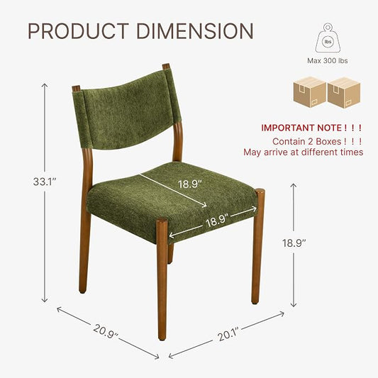 KISLOT Upholstered Dining Chairs Set of 4, Solid Wood Armless Kitchen Chairs with Soft Polyester Fabric, 18.9" Seat Height, Modern Dining Room Seating, 300 lbs Capacity, Green