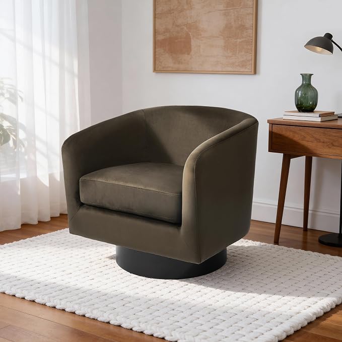 Swivel Barrel Accent Chair, Modern Round Chenille Fabric Arm Chair for Living Room, Bedroom, Comfy Club Reading Chairs for Adults(Velvet Coffee, Set of 4