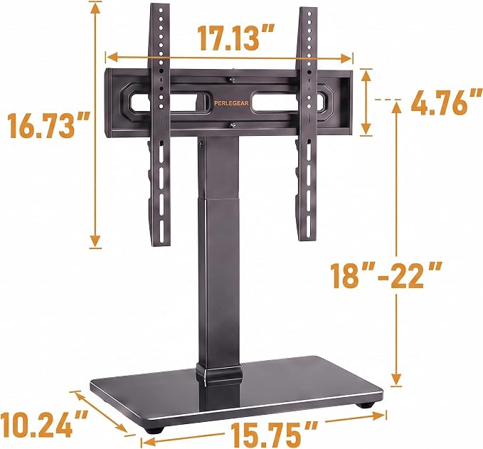 Perlegear Universal Swivel TV Stand Base for 32–70 inch TVs, Height Adjustable Table Top TV Stand Mount with Tilt, Tempered Glass Base, Holds up to 88 lbs
