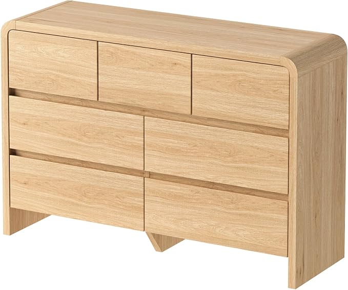 AMERLIFE 7 Drawer Dresser for Bedroom, 49" Wide Modern Chest of Storage Drawers with Rounded Corners, Anti-Tip Kit, Wood Cabinet Organizer for Closet, Living Room, Nursery, Easy Assembly, Light Oak